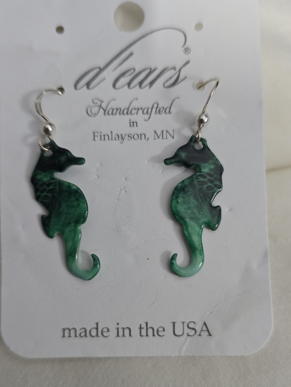 Handcrafted Green Seahorse Drop Earrings